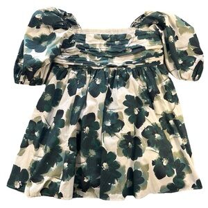 Abercrombie & Fitch Emerson Poplin Puff Sleeve Mini Dress XLP | Green Floral